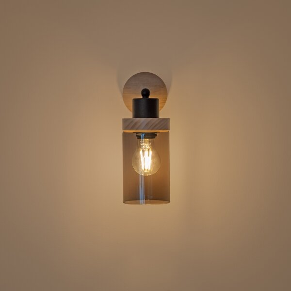 Applique WOODNEST 1xE27/15W/230V pino/nero fumé