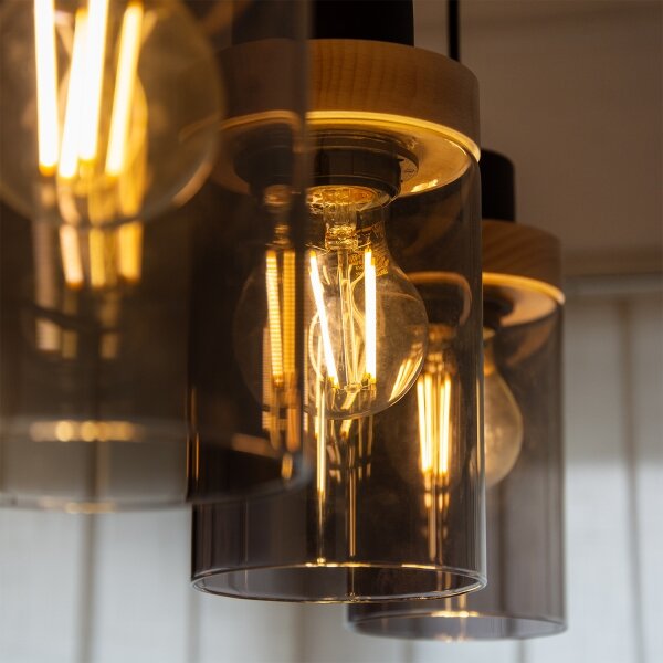 Lampadario a cavo WOODNEST 3xE27/15W/230V pino/nero fumé