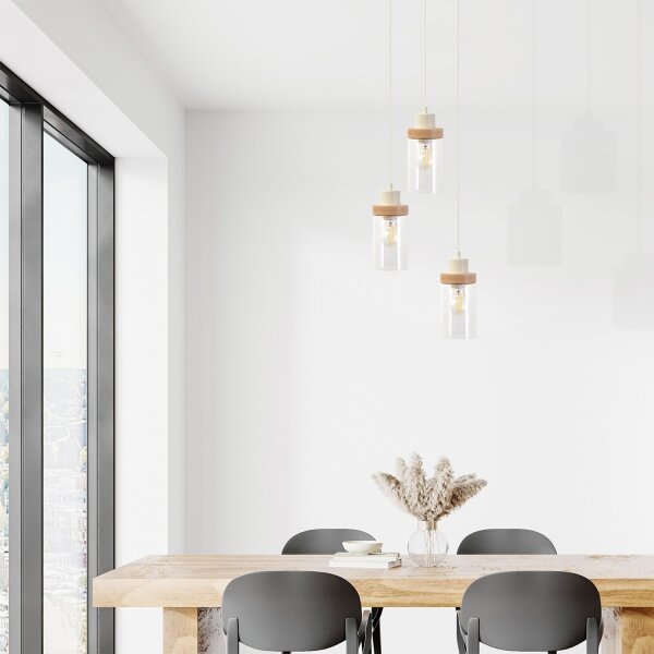 Lampadario sospeso con cavo WOODNEST 3xE27/15W/230V pino/crema