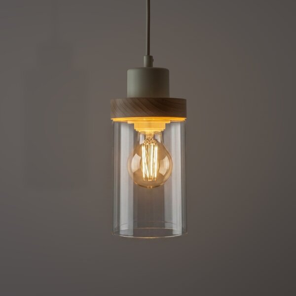 Lampadario sospeso con cavo WOODNEST 3xE27/15W/230V pino/crema