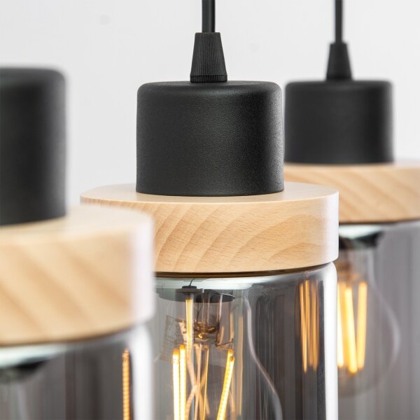 Lampadario a cavo WOODNEST 3xE27/15W/230V pino/nero fumé