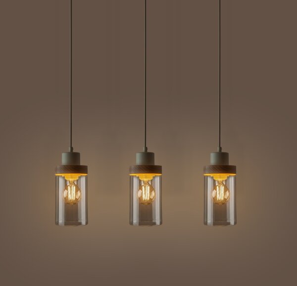 Lampadario a cavo WOODNEST 3xE27/15W/230V pino/crema