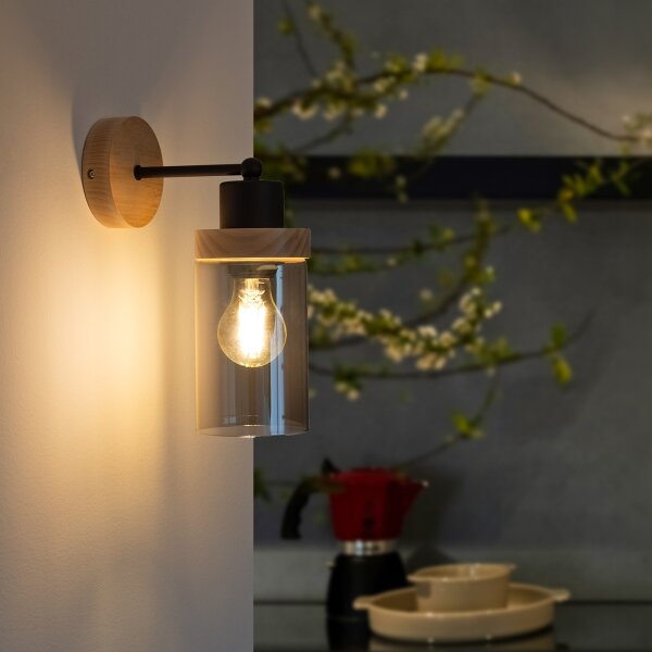 Applique WOODNEST 1xE27/15W/230V pino/nero fumé