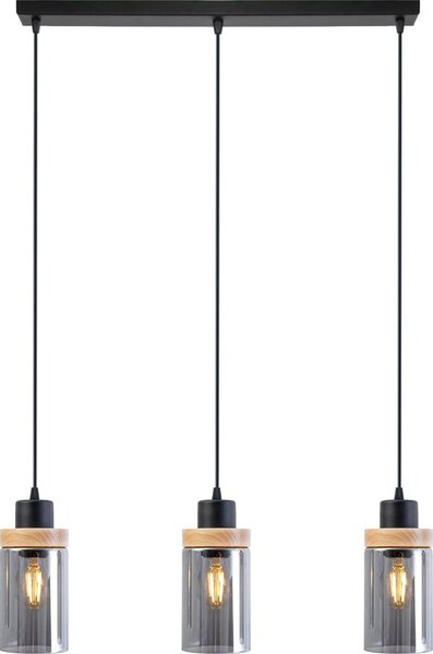 Lampadario a cavo WOODNEST 3xE27/15W/230V pino/nero fumé