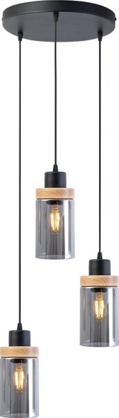 Lampadario sospeso su cavo WOODNEST 3xE27/15W/230V pino/nero fumé
