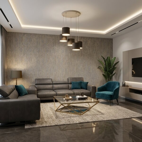 Lampadario sospeso con cavo ARDEN 5xE27/15W/230V beige/marrone