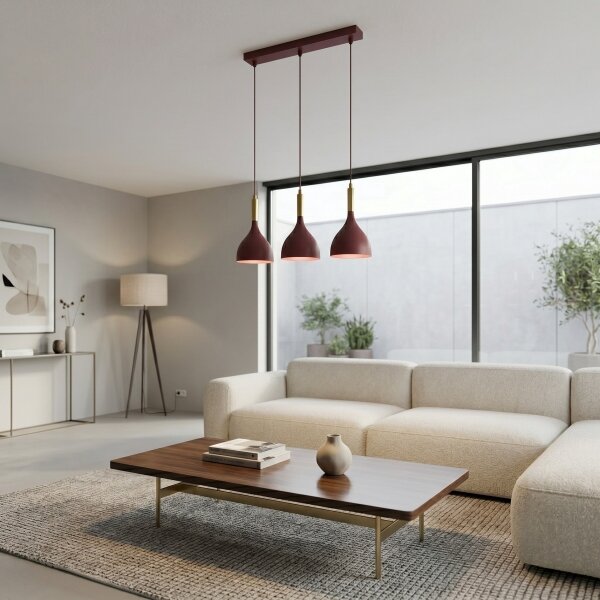 Lampadario a sospensione con cavo NOAK, 3x E27 (max 15W), 230V, bordeaux