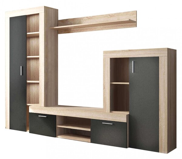 Parete Attrezzata Soggiorno Nobel 300x42x198h cm in Truciolare bilaminato Antracite