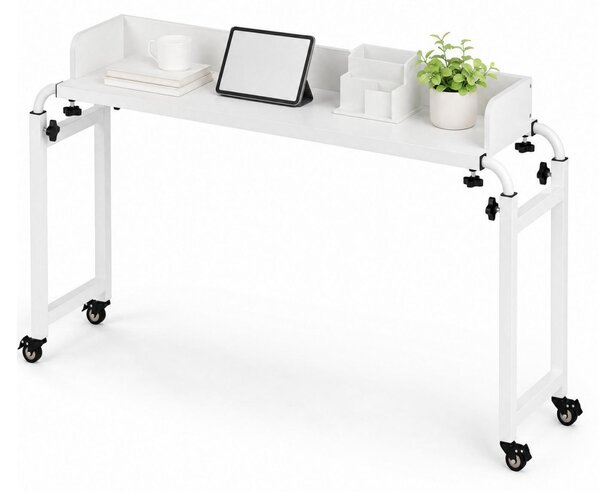 Tavolino regolabile in altezza e lunghezza, con rotelle, per letto, ideale per laptop e per attività di cura personale (bianco)