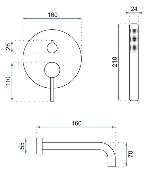 Rubinetto da vasca da incasso Rea Lungo Copper + BOX