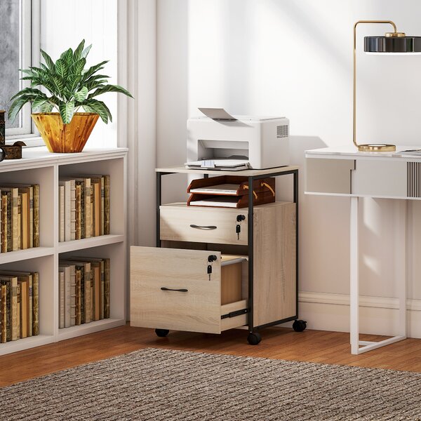 Vinsetto Cassettiera per Scrivania con 2 Cassetti e Ruote, per Formato Lettera A4 44x40x66,5 cm, Legno | Aosom Italy