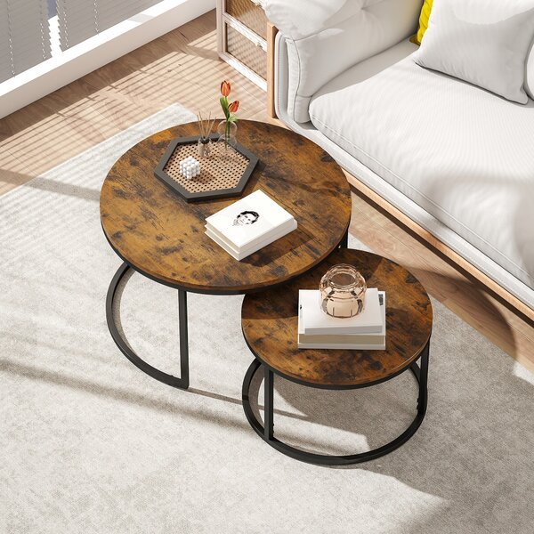 HOMCOM Set di 2 tavolini bassi componibili dal design industriale, piano effetto legno rustico e gambe in metallo, Marrone | Aosom Italy