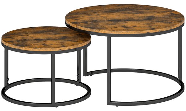 HOMCOM Set di 2 tavolini bassi componibili dal design industriale, piano effetto legno rustico e gambe in metallo, Marrone | Aosom Italy