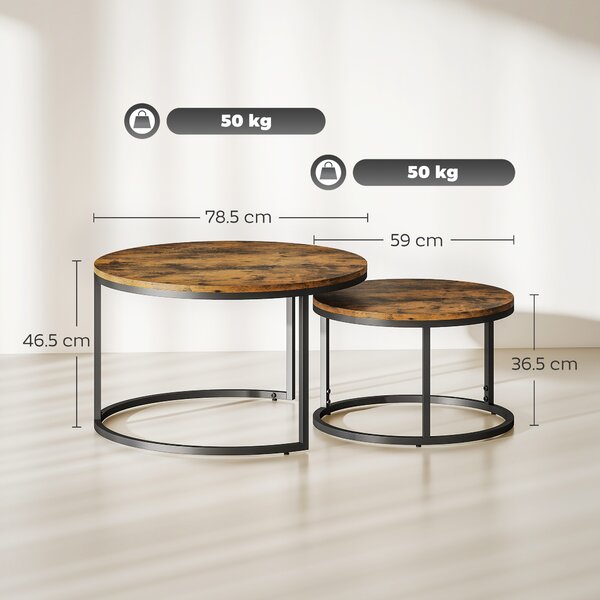 HOMCOM Set di 2 tavolini bassi componibili dal design industriale, piano effetto legno rustico e gambe in metallo, Marrone | Aosom Italy