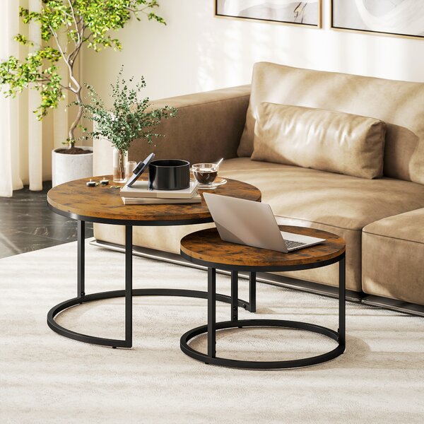 HOMCOM Set di 2 tavolini bassi componibili dal design industriale, piano effetto legno rustico e gambe in metallo, Marrone | Aosom Italy