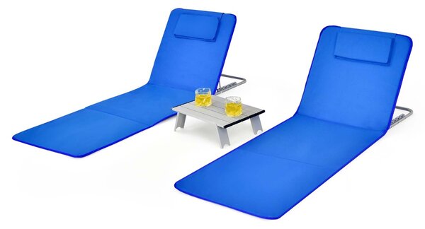 Costway Set di tappetini pieghevoli da spiaggia per cortile campeggio, Sedie a sdraio regolabili con un tavolino Blu