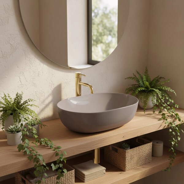 Lavabo da appoggio Rea Lisa Beige Shiny
