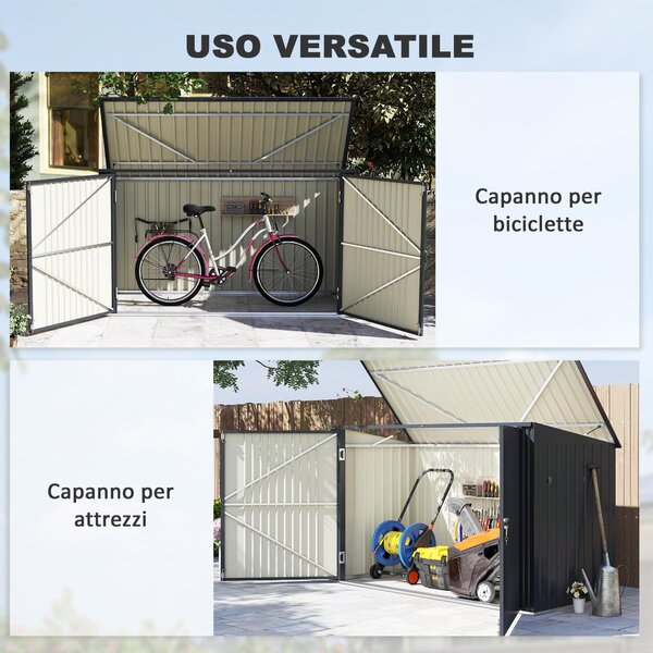 Outsunny Copribidoni in Acciaio per 3 Cassonetti da 240L con 2 Porte e Coperchio, 233x105x118.5/133 cm, Grigio Scuro