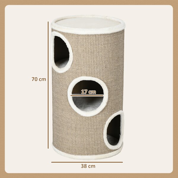 PawHut Cuccia per Gatti a 3 Livelli con Tiragraffi in Sisal e Peluche, Ø38x70cm, Marrone | Aosom Italy