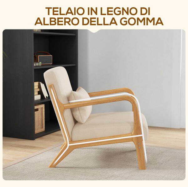 HOMCOM Poltroncina in Velluto con Struttura in Legno, Imbottitura con Molle a S e Cuscino, 61x78x76 cm, Beige | Aosom Italy