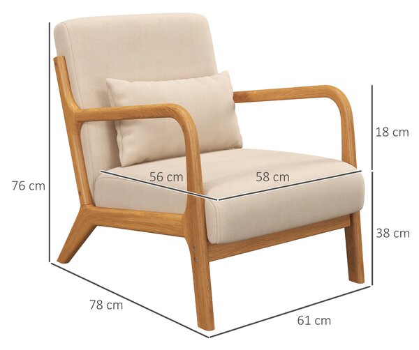 HOMCOM Poltroncina in Velluto con Struttura in Legno, Imbottitura con Molle a S e Cuscino, 61x78x76 cm, Beige | Aosom Italy