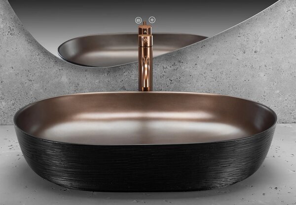 Lavabo da appoggio in ceramica CLEO 61 Copper Bush / Black -REA