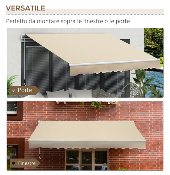 Outsunny Tenda da Sole a Bracci Avvolgibile con Apertura a Manovella in acciaio per Esterno, 360x250 cm, Crema | Aosom Italy