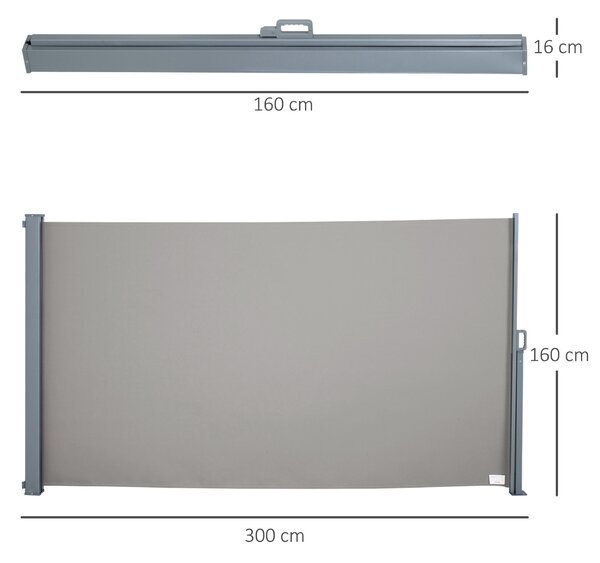 Outsunny Tenda da Sole Laterale e Avvolgibile (3x1.6m) in Alluminio e Poliestere Imperemabile Anti-UV, per Vento/Privacy|Aosom