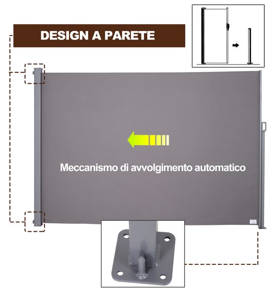 Outsunny Tenda da Sole Laterale e Avvolgibile (3x1.6m) in Alluminio e Poliestere Imperemabile Anti-UV, per Vento/Privacy|Aosom