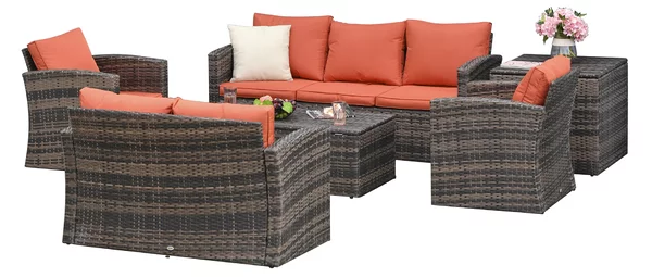 Outsunny Set da Giardino 6 Pezzi in Rattan con Divani, Poltrone e Tavoli Contenitore, Marrone