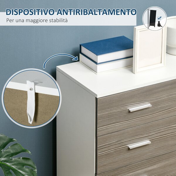 HOMCOM Cassettiera Moderna 4 Cassetti con Maniglie in Alluminio e Struttura in Legno, 76x35x72cm, Bianco e Grigio|Aosom