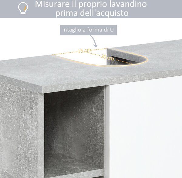 Kleankin Mobiletto Sottolavandino con Intaglio a U, Armadietto Sottolavabo con 6 Ripiani in Legno, 60x30x68cm Bianco, Grigio|Aosom