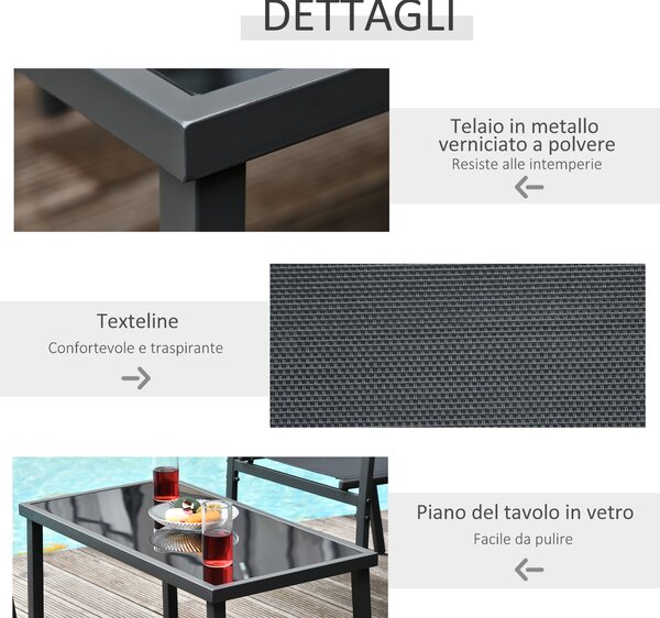 Outsunny Salotto da Esterno, Set 4 Pezzi con 1 Tavolino, 2 Sedie da Giardino e 1 Panca in Metallo, Nero|Aosom