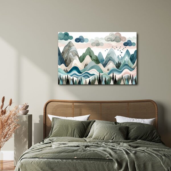 Quadro su tela – Paesaggio montano colorato con foresta