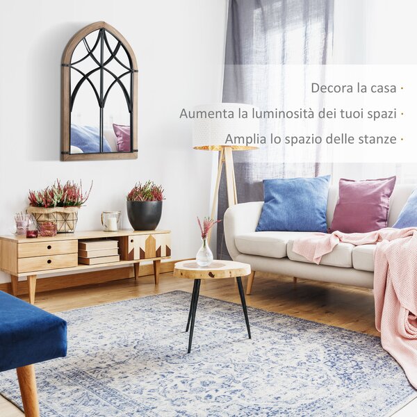 HOMCOM Specchio da Parete ad Arco con Dettagli Moderni e Ganci, in Legno e Vetro, 60x93 cm, Marrone e Nero | Aosom Italy