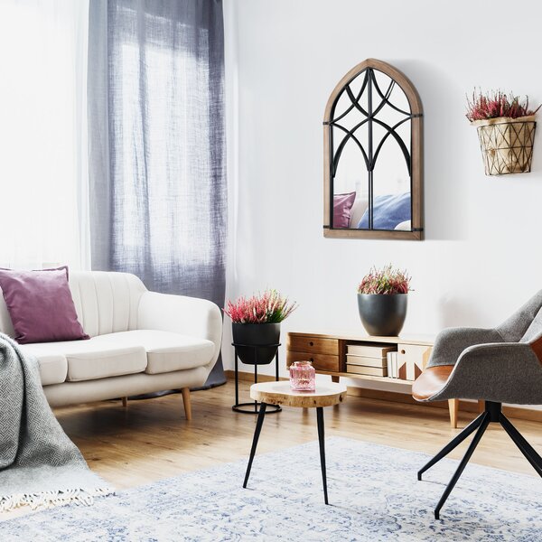 HOMCOM Specchio da Parete ad Arco con Dettagli Moderni e Ganci, in Legno e Vetro, 60x93 cm, Marrone e Nero | Aosom Italy