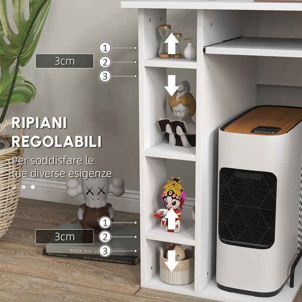HOMCOM Scrivania per PC Ergonomica con Mensole, Armadietto, Cassetto e Piano Tastiera Estraibile, 120x60x74 cm, Bianca | Aosom Italy