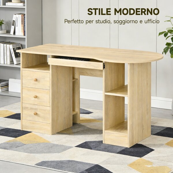 HOMCOM Scrivania da Ufficio pc con cassetti e Scaffali Ripiano Testiera in Legno, 125x60x74cm | Aosom Italy
