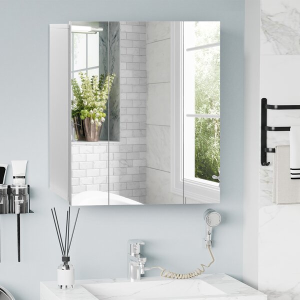 Kleankin Armadietto Bagno con 3 Ante Specchiate, Mobiletto Pensile Bagno in Legno Bianco, Ripiani Interni Regolabili, 70x15x60cm|Aosom