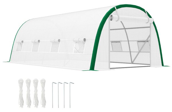 Outsunny Serra da Giardino a Tunnel 18 m² dim con 8 finestre, Zip Arrotolabile, Acciaio zincato, Telo PE, 6L x 3l x 2H m, Bianco | Aosom Italy