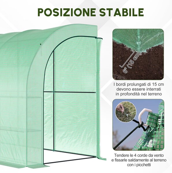 Outsunny Serra da Giardino con 3 Piani e Porte a Rullo, Copertura in Plastica per Resistente ai Raggi UV, 300L x 150P x 213A cm, Verde | Aosom Italy