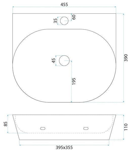 Lavabo da appoggio in ceramica REA Kim 46
