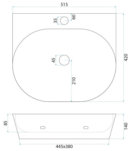 Lavabo da appoggio in ceramica REA Kim 52