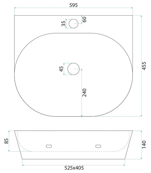 Lavabo da appoggio in ceramica REA Kim 60