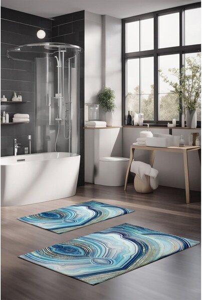 Set di tappetini per il bagno blu 2 pz 60x100 cm – Foutastic