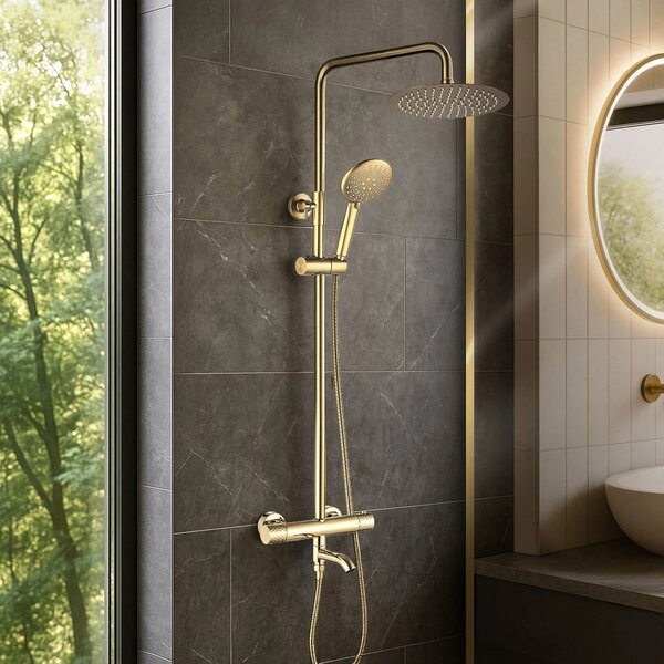 Set Doccia da incasso con Termostatato Lungo Diamond Gold