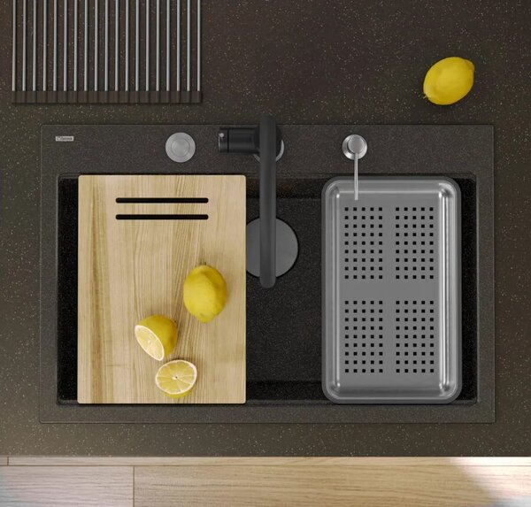 Lavello in granito MARC 110 WORKSTATION Black Metallic