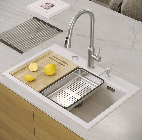 Lavello in granito MARC 110 WORKSTATION White