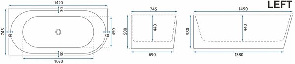 Vasca bagno SYDNEY BELLANTO SINISTRA 150cm