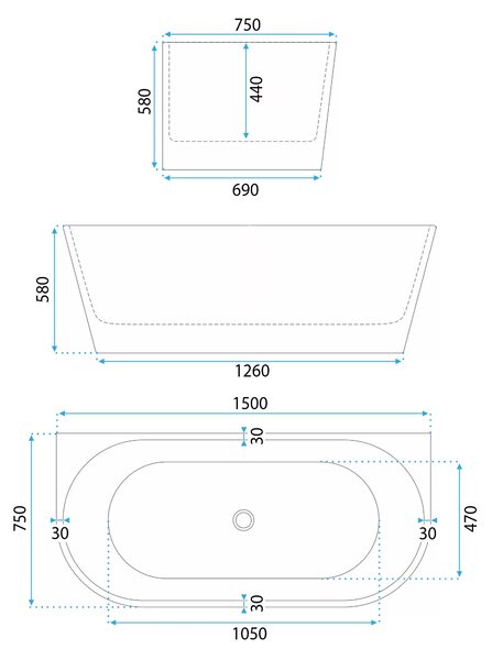 Vasca Bagno A Parete CAPRI 150cm